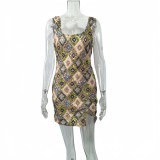 Colorful Diamond Pattern Sequin Slit Bodycon Sexy Dress