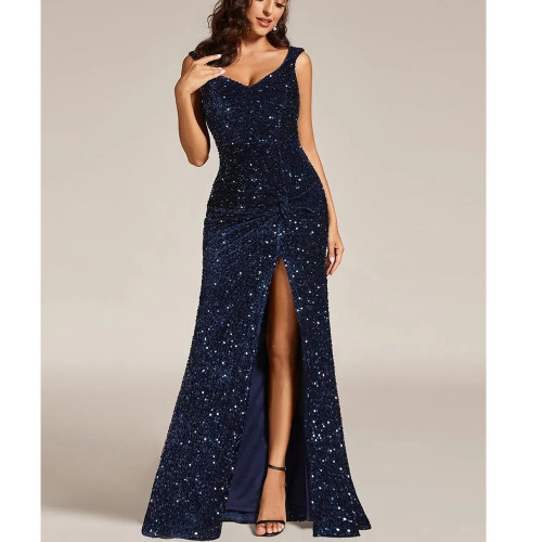 Women's Sexy Halter Neck Sequin Versatile Long Evening Dress