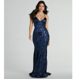Main product image Wholesale Elegant Sequin V-Neck Evening Gown ihoov