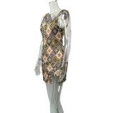 Colorful Diamond Pattern Sequin Slit Bodycon Sexy Dress