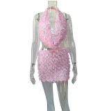 Sexy Halter Neck V-Neck Slimming Dress Set