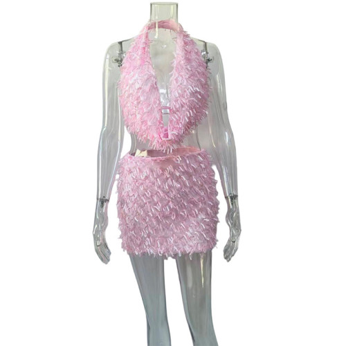 Sexy Halter Neck V-Neck Slimming Dress Set