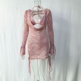Lace Up Long Sleeve Top and Skirt Set