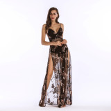 Sexy Sheer Backless Spaghetti Strap Sequin Dress