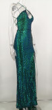 Vintage Style Sexy Backless Sequin Maxi Dress