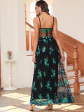 Sexy Sheer Spaghetti Strap Sequin Maxi Dress