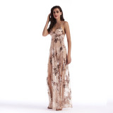 Sexy Sheer Backless Spaghetti Strap Sequin Dress