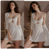 Deep V Silk Robe with Padded Bra & Open Back