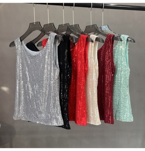 Lined Sequin Spaghetti Strap Camisole Top for Women