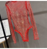 ihoov Sparkling Rhinestone Fishnet Mesh Bodysuit