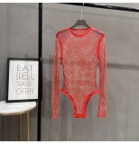 ihoov Sparkling Rhinestone Fishnet Mesh Bodysuit