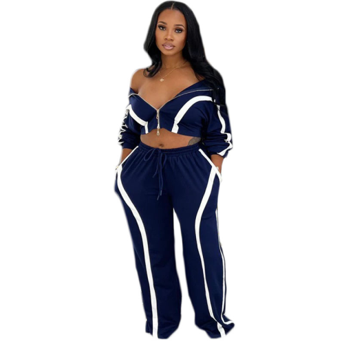 Color Block Loose Straight Leg Two-Piece Tracksuit Set