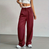 High Waist Spliced Casual Straight Leg Women's Trousers