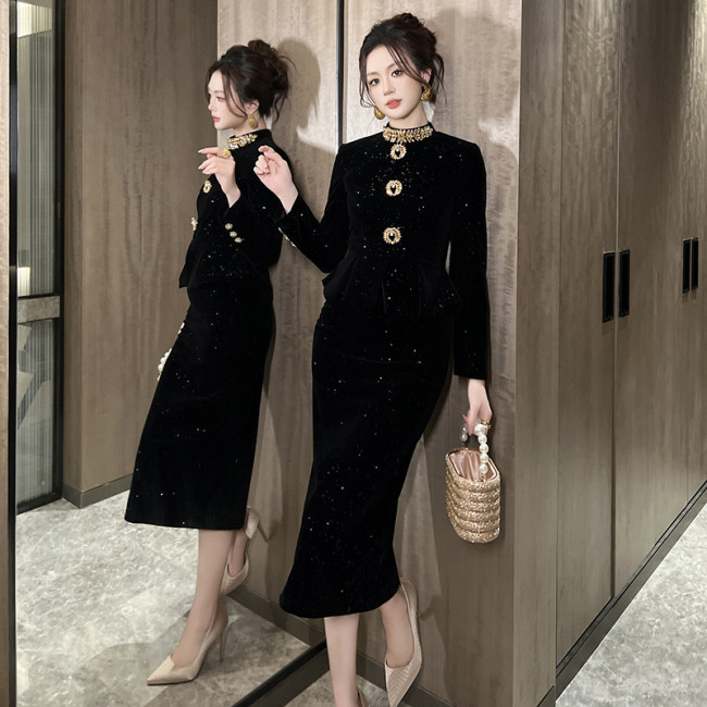 Rhinestone Round Neck Slim Fit Dress