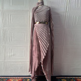 Elegant Shawl Collar Thigh-High Slit Formal Dress with Detachable Statement Belt
