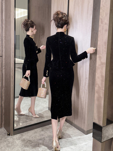 Rhinestone Round Neck Slim Fit Dress