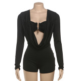 Women's Sexy Deep V-Neck Solid Color Slimming Bodysuit Jumpsuit