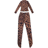 Women's Printed Long Sleeve Turtleneck Crop Top & High-Waisted Leggings Two-Piece Set