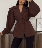 Waist-Cinching Belted Blazer with Shoulder Pads