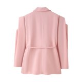 Waist-Cinching Belted Blazer with Shoulder Pads