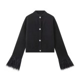 Cuff Fur Trim Cardigan Sweater