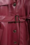 Oversized Lapel PU Faux Leather Trench Coat