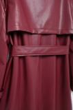 Oversized Lapel PU Faux Leather Trench Coat