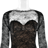 Lace Sheer Cape Sleeve Top & Mermaid Skirt Set