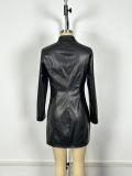 High-Gloss PU Leather Bodycon Dress