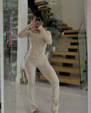 Women's Ribbed Stripe Panel Casual Sports Set