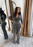 Vintage Washed Distressed Patchwork Casual Fashion Set
