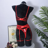 Sheer Mesh Heart-Shaped Crystal Rhinestone 3-Piece Lingerie Set
