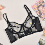 Floral Print Mesh Underwire Corset Set