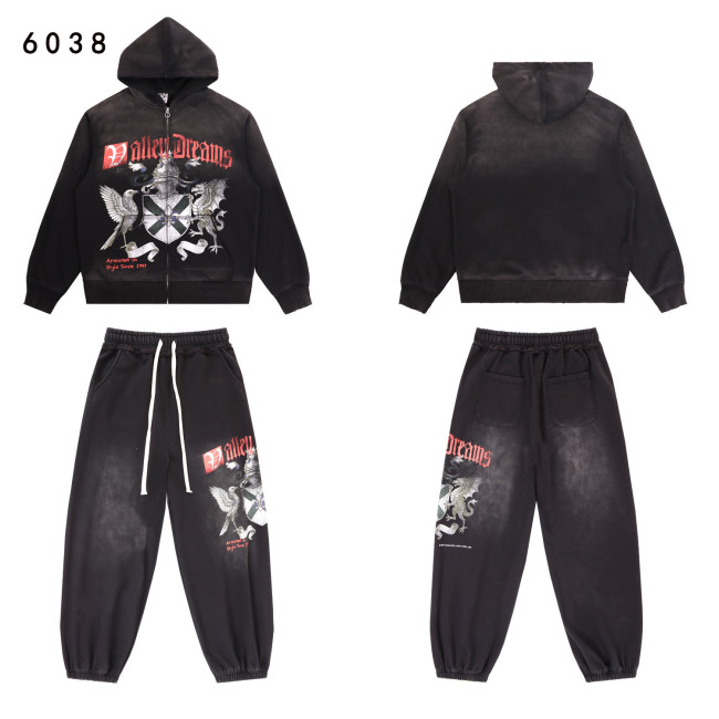 Vintage Washed Distressed Hoodie & Joggers Set