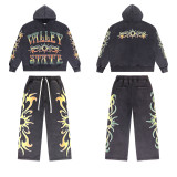 Vintage Washed Distressed Hoodie & Joggers Set