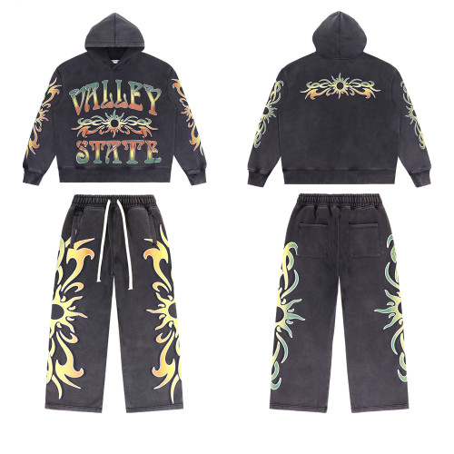 Vintage Washed Distressed Hoodie & Joggers Set