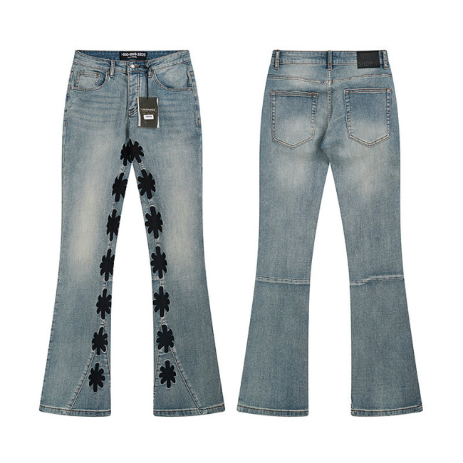 LOSTSHDWS Classic Embroidered Logo Casual Unisex Flared Denim Jeans
