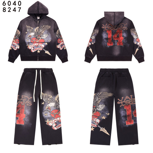 Vintage Washed Distressed Hoodie & Joggers Set