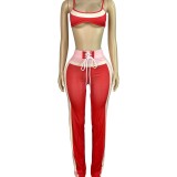Print-Panel 3-Piece Set: Long Sleeve Top, Adjustable Strap & Tie-Waist Pants