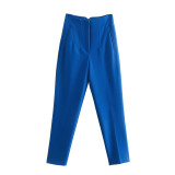 Women's Slim Fit Solid Color Gather Detail Stretch Straight Leg Pants