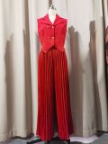 Women's Vest Top with Pleated Skirt Pants Two-Piece Set