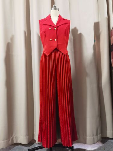 Women's Vest Top with Pleated Skirt Pants Two-Piece Set