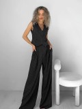 Striped Sleeveless Vest & Wide-Leg Pants Set