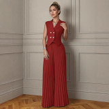 Women's Vest Top with Pleated Skirt Pants Two-Piece Set