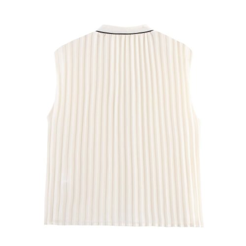 Contrast Trim Pleated Blouse and Skirt Set
