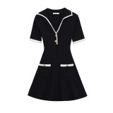 Stylish Ribbed Knit V-Neck Mini Skirt with Metal Buttons