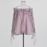 Off-Shoulder Ruffle Sleeve with Tie-Front Detail Blouse