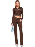 Printed Hooded Thumbhole Top & Flare Pants 2-Piece Activewear Set