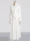 Artisanal Embroidered Designer Coat with High-Waist Pleated Skirt Two-Piece Set
