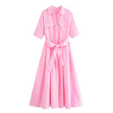 V-Neck Tie-Waist Dress